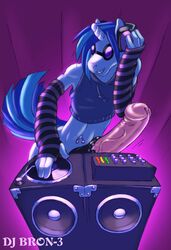 anthro blue_hair color erection eyewear friendship_is_magic front_view fur furry gideon glasses hair headphones horn male male_only my_little_pony penis pony record_scrape_(mlp) rule_63 solo standing straight_hair unicorn vinyl_scratch_(mlp) white_fur