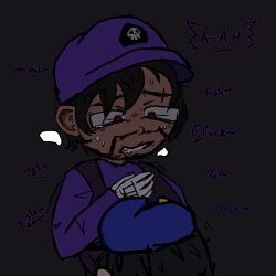 adult black_hair blue_hat bottom clothed male_only no_visible_genitalia panting purple_hat red_eyes smg3 smg34 smg4 smg43 smg4xsmg3 sucking swearing tanned toony toony_face top wet