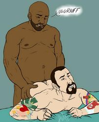 2boys anal anal_penetration anal_sex bald beard black_hair blanket_grab chubby clenched_teeth coach_(left_4_dead) crossed_eyes dark-skinned_male doggy_style facial_hair francis gay goatee half-closed_eyes hands_on_hips human interracial left_4_dead male male/male male_nipples male_on_male male_only male_penetrating_male mature_male nude_male penis smooth_skinned_male standing_doggy_style tagme tattoos thrusting_into_ass wincing yaoi