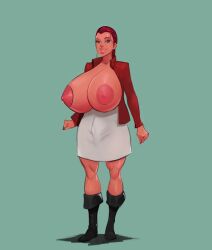 1futa 2022 2d big_breasts big_penis breasts cenobyt clothed clothing exposed_breasts flaccid full_body futa_only futanari gigantic_breasts huge_balls huge_breasts human light-skinned_futanari light_skin mostly_clothed muscular_thighs nipples pencil_skirt penis penis_bulge ponytail red_hair skirt solo standing top_heavy