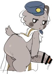 anthro ass big_butt big_penis bodily_fluids brown_body brown_fur cape censored clothing erection fur genital_fluids genitals hat headgear headwear male mammal nagamo-kun penis precum rinrin_(pixiv) solo tail