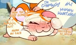 animal_genitalia animal_penis balls balls_on_face bodily_fluids cricetid crushpepper cum cum_on_face english_text erection genital_fluids genitals hamster hamtaro hamtaro_(series) hi_res male male/male mammal musk musk_clouds oxnard_(hamtaro) penis rodent tagme text