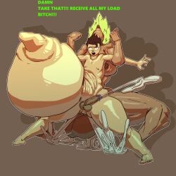 1boy 1futa ajaycolor bloated_belly cabba cum cumflated_belly cumflation cumming dragon_ball dragon_ball_super fat_ass futa_on_male futanari hyper_cumflation kale kale_(berserker) libi_dos male_penetrated translation_request