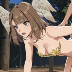 1boy 1girls ai ai_generated blue_eyes bra brown_hair doggy_style eunie_(xenoblade) female flower_bra male monolith_soft naked naked_female nintendo nude nude_female open_mouth outdoor_sex outdoors outdoors_sex sex sex_from_behind short_hair wings wings_on_head xenoblade_(series) xenoblade_chronicles_(series) xenoblade_chronicles_3 yellow_bra