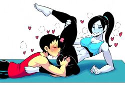 1boy 1girls ai_generated cameltoe cunnilingus cunnilingus_through_clothes female male steaming_body steamy_pussy tagme wii wii_fit wii_fit_trainer