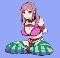 1girls 2d bondage bound bra breasts cleavage collar female female_only femsub girl jam-orbital looking_at_viewer panties piercing rope rope_bondage shibari thighhighs tied