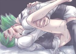 2boys blazblue gay green_hair hazama selfcest tagme yaoi yellow_eyes yuuki_terumi