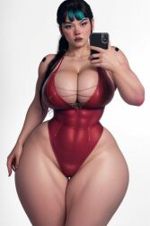 ai_generated cellphone dc dc_comics holding muscles muscular_female muscular_thighs punchline_(dc) taking_selfie thick_hips thick_thighs wide_hips