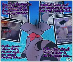 censored e621 embarrassed fur furry indigo_park nonbinary_bunny purple_fur raccoon rambley_(indigo_park) singing_in_comments text