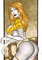 ass big_breasts blonde_female blonde_hair breasts bubble_butt cameltoe curvy curvy_figure dat_ass earrings elberty_(artist) emma_frost female female_only hellfire_club hourglass_figure leotard marvel marvel_comics phoenix_five thong_leotard traditional_art traditional_media_(artwork) white_queen x-men