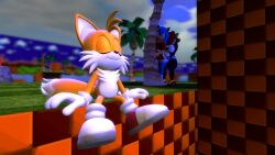 3d 3d_(artwork) age_difference blush hiding medibirb rule_63 shadow_the_hedgehog smile sonic_(series) sonic_the_hedgehog tails tails_the_fox younger_male