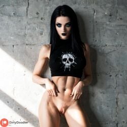 ai_generated black_hair blue_eyes breasts fit_female goth perfect_body petite pose sexy_pose