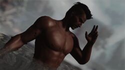 1boy 3d 3d_artwork 3d_model abs bara beauty_mark biceps black_hair dark-skinned_male dark_hair dark_skin day dorian_pavus dragon_age dragon_age_inquisition facial_hair gay_male human human_only in_water mage male male_only mole moustache muscles muscular muscular_male nipples owlbear-club pecs shirtless shirtless_male solo solo_male standing standing_position undercut video_games water