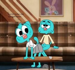 1boy 1boy1girl 1girls anthro anthro_on_anthro anthro_only balls blue_body blue_fur blue_skin bpq00x cartoon_network dialogue english english_dialogue english_text female fur gumball_watterson male mother mother_and_child mother_and_son nicole_watterson no_humans penis son son_and_mother straight_hair tagme testicles text the_amazing_world_of_gumball