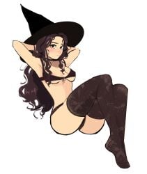 1girls breasts brown_hair color female hexia_(miaormoa) messy_hair miaormoa(artist) oc original solo witch_hat