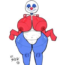 bedroom_eyes big_breasts black_eyes blue_skin clown clown_nose el_sick female five_nights_at_freddy's five_nights_at_freddy's_2 flat_nipples fnaf fnaf2 paper_pals paper_plate paperpals red_skin tagme_(artist) thick_thighs