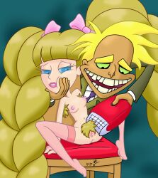 1boy armpit_hair barbara_(courage_the_cowardly_dog) blonde_hair blue_eyes cartoon_network clothed_female courage_the_cowardly_dog female female_pubic_hair freaky_fred hair_ribbon hairy_female hairy_pussy male shaving shaving_pussy takeshi1000 twin_braids vagina warner_bros warner_brothers