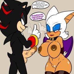 anthro big_breasts big_penis bite_lips blush breasts duo female genitals hi_res male male/female nipple_piercing nipple_ring nipples penis piercing pubes ring_piercing rouge_the_bat sega shadow_the_hedgehog sonic_the_hedgehog_(series) soulyagami64 teasing