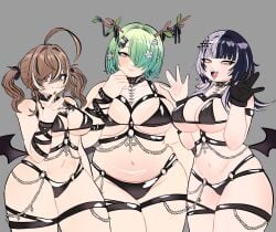 3girls big_breasts ceres_fauna chubby chubby_female curvy curvy_female female hololive hololive_english hololive_english_-advent- hololive_english_-council- hololive_english_-promise- looking_at_viewer multiple_girls nanashi_mumei peagade shiori_novella virtual_youtuber voluptuous_female