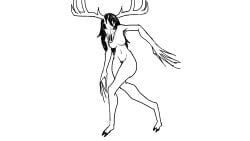 akar1 animal_head antlers black_and_white cobblestun monster monster_girl nude skull skull_head tagme wendigo