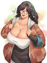 1girls alma_(monster_hunter_wilds) alternate_breast_size big_breasts breasts busty cleavage closed_eyes coolpsyco106 curvaceous curvy curvy_body curvy_female curvy_figure eyes_closed female glasses huge_breasts large_breasts monster_hunter monster_hunter_wilds necklace voluptuous