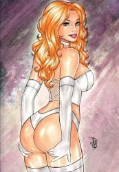 ass big_breasts blonde_female blonde_hair breasts bubble_butt curvy curvy_figure dat_ass elberty_(artist) emma_frost female female_only hellfire_club hourglass_figure marvel marvel_comics panties thong_panties traditional_art traditional_media_(artwork) white_queen x-men