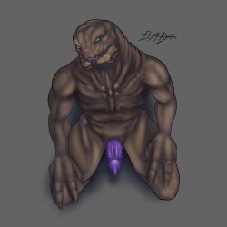 alien anthroraptor erection genitals green_eyes halo_(series) hi_res looking_at_viewer male microsoft nude penis sangheili solo weird xbox_game_studios