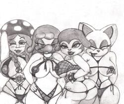 alternate_breast_size anthrofied barbara_the_bat crossover daigasso_band_brothers mario_(series) nintendo rouge_the_bat sega sonic_(series) sonicsfan81 toadette traditional_media_(artwork)