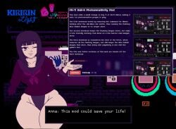 1girls amputee anna_graem commission commissioner_upload dialogue female krowkwill light-skinned_female light_skin looking_at_viewer mod one_eye_closed promotional_art smug smug_face smug_grin solo solo_female solo_focus text thick_thighs va-11_hall-a wink