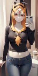 1girls ai_generated breasts clothing female female_only happy long_hair midna nintendo public ruptuorie solo the_legend_of_zelda the_legend_of_zelda:_twilight_princess twili_midna twilight_princess