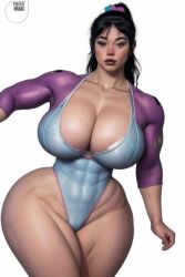 ai_generated bangs dc dc_comics medium_breasts muscular_female muscular_thighs punchline_(dc) thick_body thick_thighs