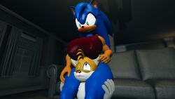 3d 3d_(artwork) age_difference between_legs big_breasts blush medibirb rule_63 sonic_(series) sonic_the_hedgehog tails_the_fox younger_male