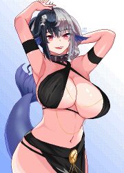 1girls ahoge arm_band arm_up armpits arms arms_above_head arms_up big_breasts big_breasts bikini bikini_top black_bikini black_bikini_top black_loincloth blue_scales blue_tail blush blush blush_lines blushed blushing_at_viewer blushing_female boob_squish breasts breasts_bigger_than_head chained_collar cleavage cleavage_overflow collar color colored eyebrows eyebrows_visible_through_hair eyelashes eyes_open fanart female female female_focus female_only fishbone hair hair_between_eyes hair_ornament hair_ribbon hairless_armpits highlights highlights_(coloring) large_boobs large_breasts leo_pxll licking licking_lips looking_at_viewer mermaid mermaid_ears mermaid_girl mermaid_tail metal_collar midriff multicolored_hair murmaider navel open_eyes open_mouth open_mouth pixel_(artwork) pixel_art plain_background red_eyes solo solo_female solo_focus split-color_hair twin_drills two-tone_hair two_tone_hair virtual_youtuber vtuber vtuberfanart