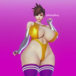 1girls 3d 3d_(artwork) alternate_breast_size areolae areolae_peeking blizzard_entertainment brown_eyes brown_hair female female_focus female_only funkymery gradient_background honey_select honey_select_2 huge_ass illusion_soft leotard lipstick long_nails looking_at_viewer nipple_bulge nipples overwatch overwatch_2 pride_color_clothing pride_colors purple_leggings purple_nails pussy pussy_grip smiling solo solo_female solo_focus spiky_hair thick_thighs thighhighs thighs tracer watermark yellow_leotard yuri