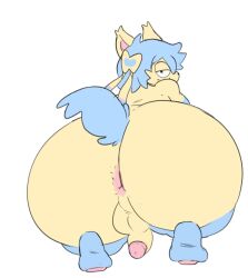 anthro anus ass balls bedroom_eyes big_butt blue_body blue_fur blue_hair bottom_heavy crouching eeveelution elchilenito erection femboy fur generation_6_pokemon genitals grey_background hair half-closed_eyes hi_res huge_butt humanoid_genitalia humanoid_penis inviting male multicolored_body multicolored_fur narrowed_eyes nintendo nude pawpads paws pear-shaped_figure penis pink_pawpads pokemon pokemon_(species) presenting presenting_anus presenting_balls presenting_hindquarters presenting_penis seductive shiny_pokemon shooty simple_background small_penis smile smirk smug smug_face solo sylveon tan_body tan_fur thick_thighs two_tone_body two_tone_fur wide_hips