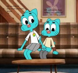 1boy 1boy1girl 1girls anthro anthro_on_anthro anthro_only balls blue_body blue_fur blue_skin bpq00x cartoon_network dialogue english english_dialogue english_text female fur gumball_watterson male mother mother_and_child mother_and_son nicole_watterson no_humans penis son son_and_mother straight_hair tagme testicles text the_amazing_world_of_gumball