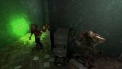 1boy 1girls 3_fingers 3d bangs crop_top dangerous duo female green_hair green_penis green_skin half-life_(series) half-life_2 humanoid humanoid_male inserting insertion muneman red_eyes straight vaginal_penetration vortigaunt womb_penetration zombie