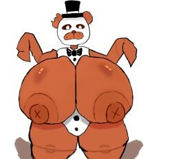 bear bear_ears bear_girl big_breasts black_bowtie body_marks brown_body buttons el_sick female_only five_nights_at_freddy's five_nights_at_freddy's_2 fnaf freddy_(fnaf) giant_breasts handless looking_at_breasts looking_at_self looking_down paper_pals paperpals small_head solo tagme_(artist) thick_thighs x_nipples