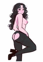 1girls black_hair breasts color female heart_shaped_ass heels hexia_(miaormoa) looking_at_viewer looking_back messy_hair miaormoa(artist) original solo