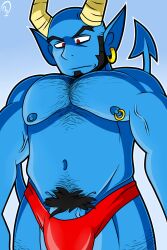 blue_devil bulge daniel_cassidy dc dc_comics horns makidotsukashi male male_only muscular_male pecs pubic_hair red_jockstrap red_underwear