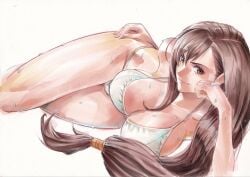 1girls big_breasts bikini brown_hair female final_fantasy final_fantasy_vii long_hair lying_on_side red_eyes ro_yoshimiya smile square_enix tifa_lockhart wet_skin