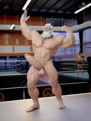 3d 3d_(artwork) 3d_model balls ballsack bara beard big_penis boxing_ring erect erect_penis erection flexing flexing_bicep flexing_muscles frogtoa fully_nude gay hanzo huge_cock looking_at_viewer male male_only mature mature_male muscular muscular_arms muscular_legs muscular_male muscular_thighs nude nude_male overwatch overwatch_2 penis public public_nudity reinhardt white_beard white_hair yaoi