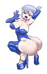 blowjob_face blue_latex hand_gesture large_ass large_breasts mightybadtales silver_hair