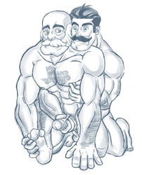 2boys 2d anal_penetration balding beard body_hair doggy_style duo_focus erection furei gay holding_penis human human_male human_only male male_only muscles mustache nipple_pinch radigan_conagher reach_around retracted_foreskin saxton_hale tagme team_fortress_2 valve yaoi