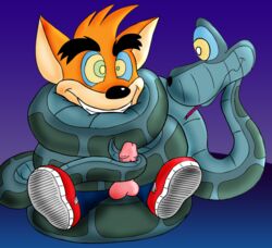 anthro bandicoot color crash_(series) crash_bandicoot crossover disney firemario86 fur furry gay hypnosis interspecies kaa kaa_eyes male male_only mammal marsupial mind_control multiple_males penis restrained snake the_jungle_book yaoi