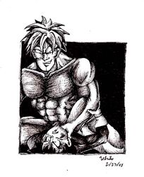 2008 dragon_ball dragon_ball_z gay male male_only monochrome nude recoome vegeta yaoi