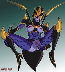 alien blackarachnia fangs female madoc mechanical personification posing purple_skin pussy red_nipples red_pubic_hair robot robot_girl spread_legs spread_pussy transformers transformers_animated