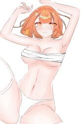 akatsuki_banmai akatsukidapda alternate_version_available blush blush blushing_at_viewer highres looking_at_viewer nijigen nijigen_project nude nude_female orange_eyes orange_hair sfw short_hair simple_background spread_legs spread_pussy spreading vietnamese virtual_youtuber vtuber white_background white_legwear