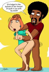 areola bottomless breasts breasts_out brown_skin dark-skinned_male dark_skin earring family_guy female fucked_silly human interracial jerome_washington lips lois_griffin male nipples orange_hair pussy_juice rolling_eyes selrock short_hair straight