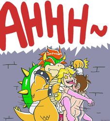 bowser doncorneo elbow_gloves female fist_bump gloves green_shell horns human koopa male mario mario_(series) nintendo princess_peach shell spiky_shell straight super_mario_bros.